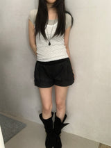 [set] Vaila Lace Halter-Neck Short-Sleeve Tee Set