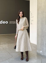 [3 piece set] ReadyU Half-Neck Knit Wool Vest Skirt Set