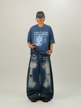 MN Cat Washing Damage Denim Pants 