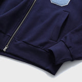 Cパッチジッパーフードジップアップ／ネイビー [Unisex]