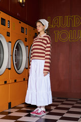 Stripe Rugby Sweat Cropped Collar T-shirt / Burgundy-Beige [Women]