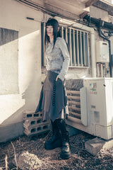 Strap layered midi skirt (Charcoal)