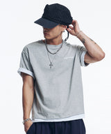 レイヤードロールアップクロップドTシャツ - グレー