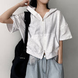 Demo two-way short-sleeved hooded zip-up