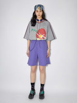 Mesh panel printed casual shorts