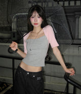 [ PINK & GRAY ] duo palette bolero top