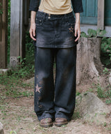 W STAR APPLIQUE LAYERED SKIRT DENIM PANTS(CV2GFFD111A)