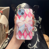 [ Pink silver check pattern ] Hard Case
