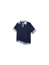‘LABEL Series Fake Two-Piece Double-Layer Material Splicing Silhouette Polo Shirt