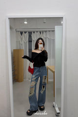 Black Off-Shoulder Cover Long Sleeve T-Shirt