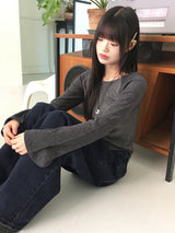 Tiwar ribbed color raglan long sleeve T-shirt