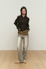 CHERRY RIBBON HOODIE CARDIAGN [DARK BROWN]