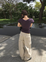 ディオン重ね着風カラーボタン半袖Tシャツ