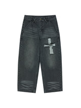 CROSS APLIQUE DENIM BLACK