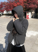 25FW★ [MADE] Odin Check Hood High Neck String Padding
