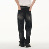 Washed Straight Embroidered Denim