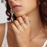 [Worn by Chuu] Half Round Cubic Zirconia 925 Silver +Rhodium plating Ring R059-02H