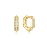 gold sparkling shield huggie hoop 14k gold plating + 925 silver earrings E067-06G