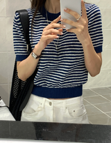 Slow Boucle Striped Short Sleeve Knit / 5 colors