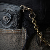 SVC-530 Antique Gold Leather Short Keychain