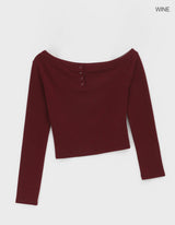 [MADE] Delfina Burton Unbalanced Off-Shoulder Long Sleeve T-shirt