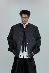 Striped Cropped Button Jacket