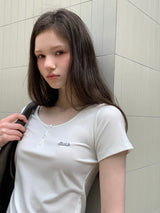 [ORIGINAL] ユープボタンスリム半袖Tシャツ