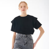 カッティングラインフリルTシャツ BLACK