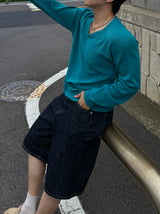Indigo embo bermuda pants