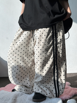 KOREAN/HIGH QUALITY 🤎 TRACK DOT WIDE SEMI BALLOON LONG PANTS 🤎🖤🐣💚 - 6 COLORS