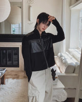 Caden Leather Color Matching Fingerhole Zip-up