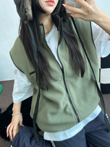 FLEECE LAYERED VEST ZIP UP💚💙🖤🧡4COLOR