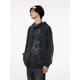 Ripped retro baggy hooded sweatshirt
