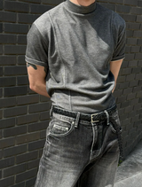 [MUSCLE FIT] スリットモックネックハーフニット(3color)