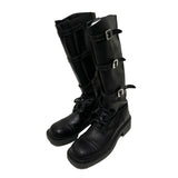 Strap leather long boots