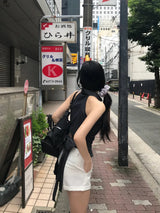 ニール ストライプ バックレス ホルター カラー シャツ