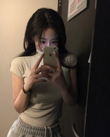 [BELLIDE MADE] セリーヌスリムリブショートスリーブタートルネックTシャツ