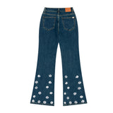 DARK BLUE EMBROIDERED SPANDEX BOOTCUT DENIM PANTS code 18315