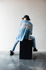 Hierarchy Studios - Wide Evil Logo Dusty Blue Oversized T-Shirt
