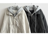 Char Hoodie Layered Color Matching Hood Zip-Up Padded Jumper 