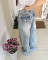 Dinty Back Pocket Wide Denim Pants