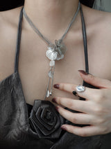 [s.steel] metal flower necklace | 메탈 플라워 드롭 목걸이