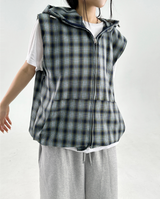 CHECK VEST HOOD ZIP-UP💚🤎 - 3 COLORS