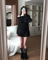 Eden Ribbon Strap Unbalanced Shoulder Ribbed Knit