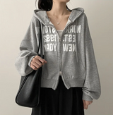 New York Lettering Two Way Cropped Hooded Zip-Up