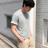 ロールスリーブクロップド半袖Tシャツ メランジ