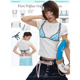 BETWEENAND “Pixel Bead” Summer White Cute and Playful Graffiti-Style Short-Sleeve T-Shirt, New Design