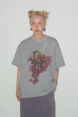 Grape print short-sleeved summer men's and women's casual loose pure cotton versatile T-shirt