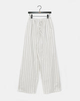 Satin Linen Stripe Wide Banding Long Pants
