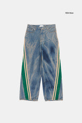 Bumpy side track wrinkle denim pants